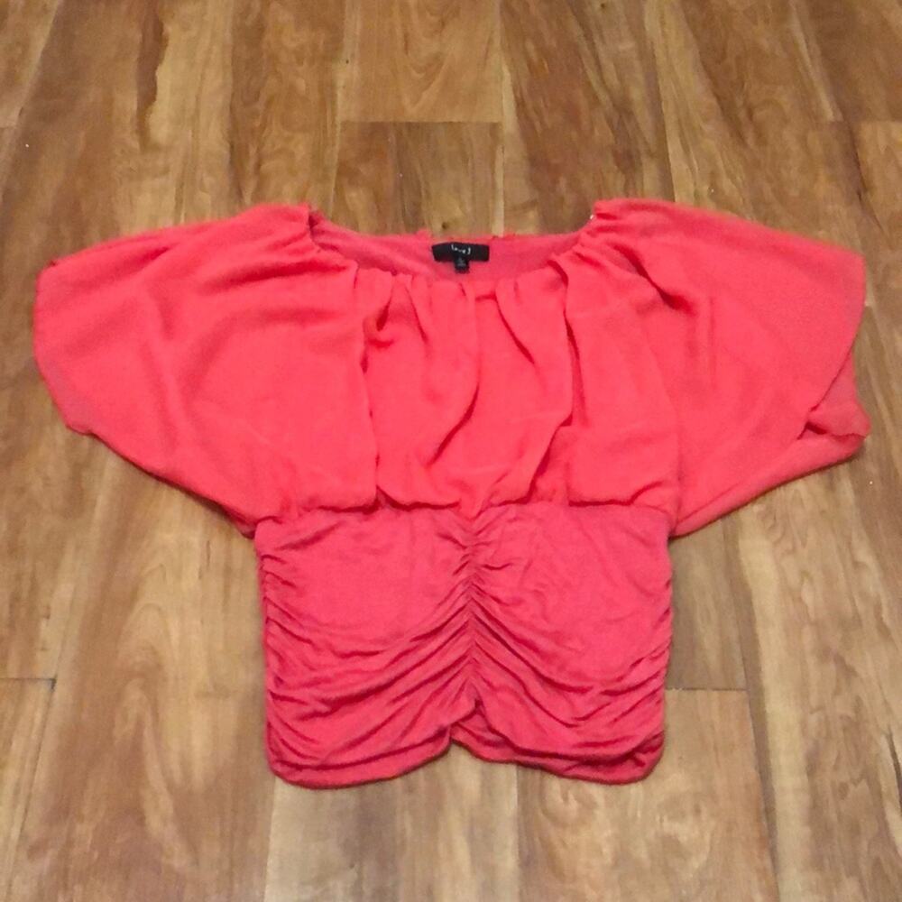 Love J Coral Ruched Blouse Size Small